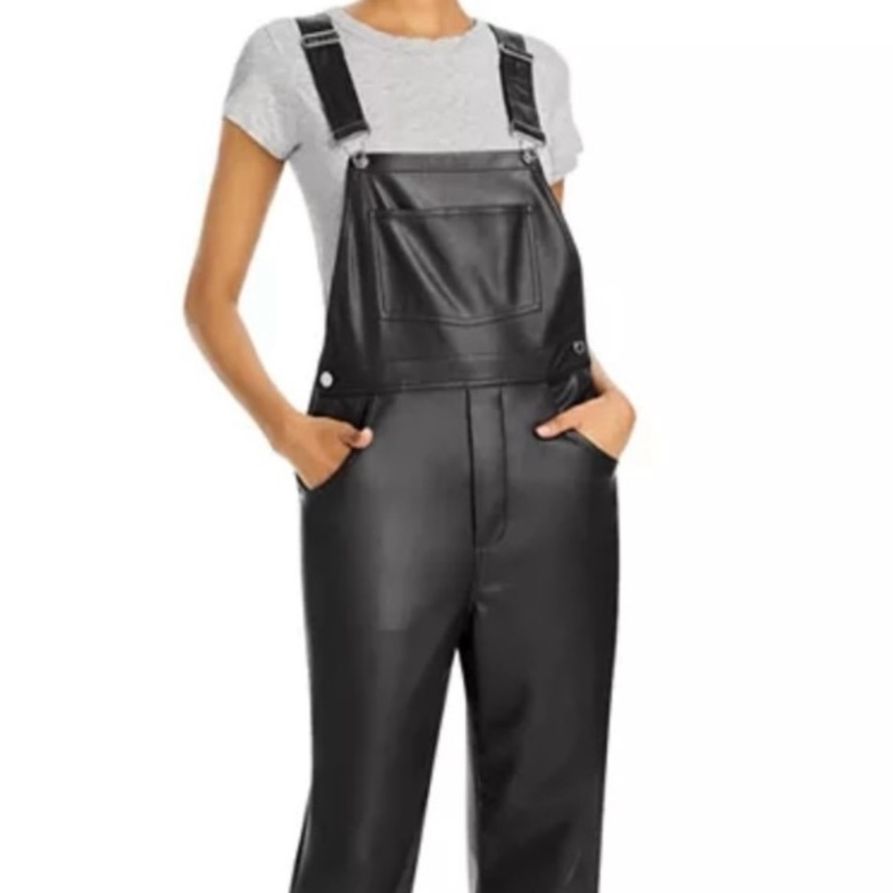 🖤 WeWoreWhat Black Faux Leather Overalls – Women’s Small